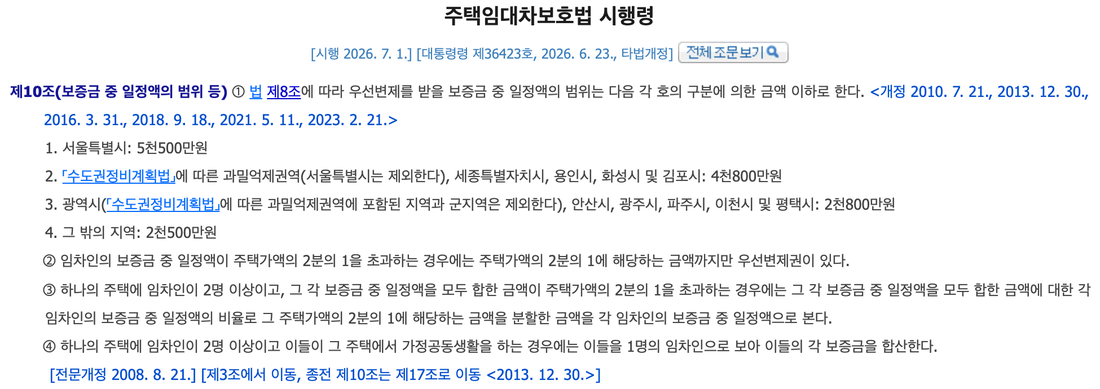 주택임대차보호법-시행령-제10조-최우선변제금